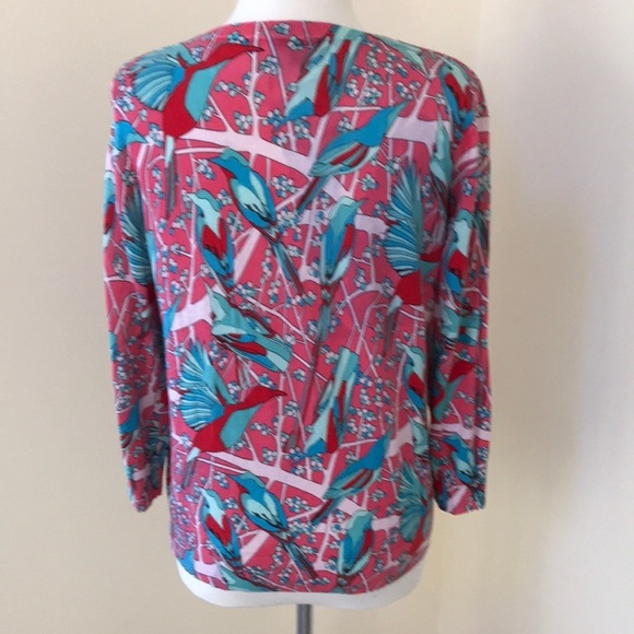 NWT! Talbots medium pink multi bird print cardigan - Picture 4 of 8